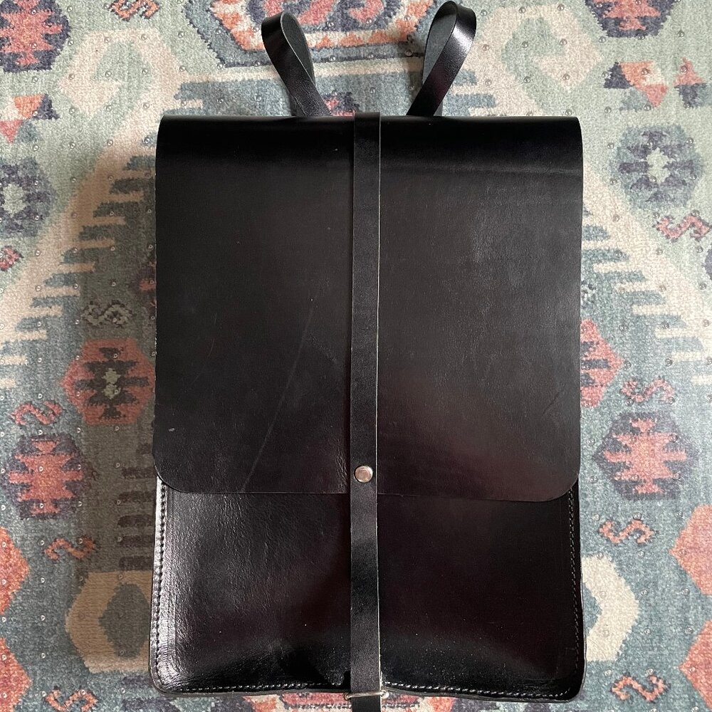 NWT Handmade Artisan Black Leather Backpack